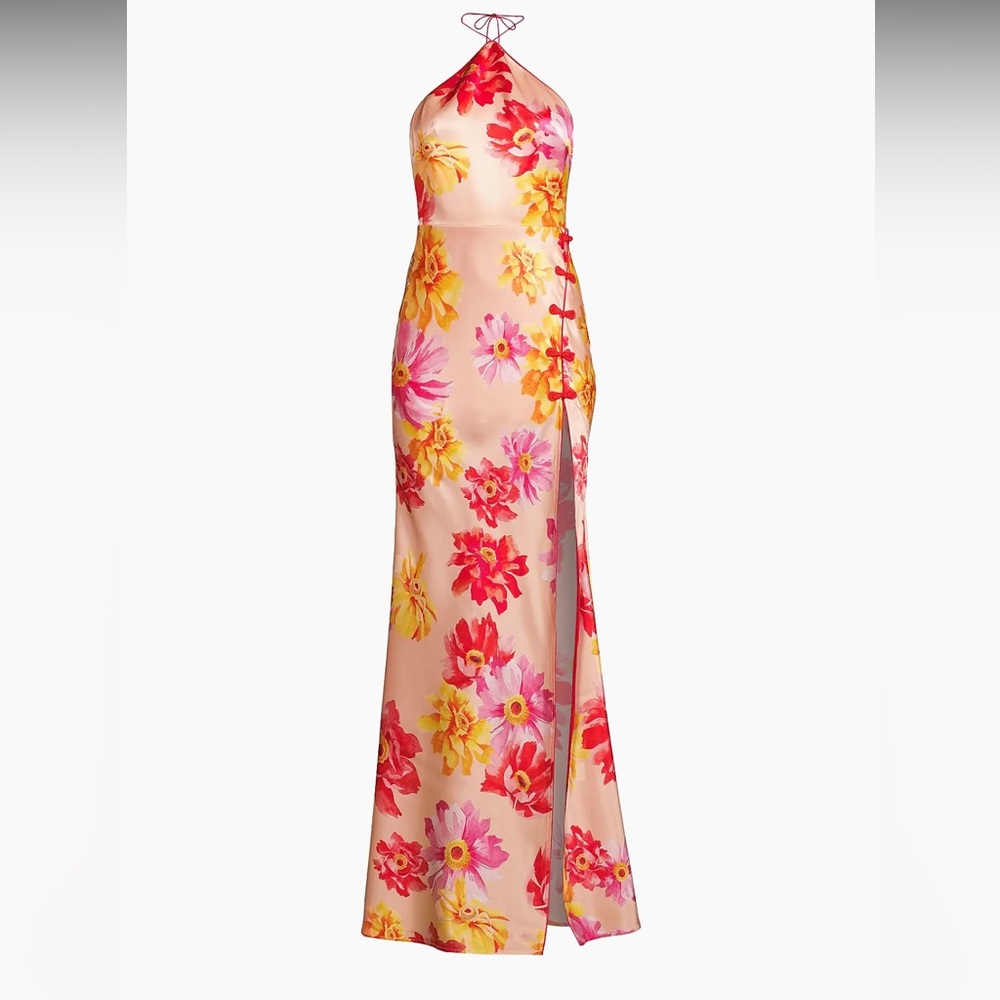 Sau Lee Tess Floral-Printed Halter Gown